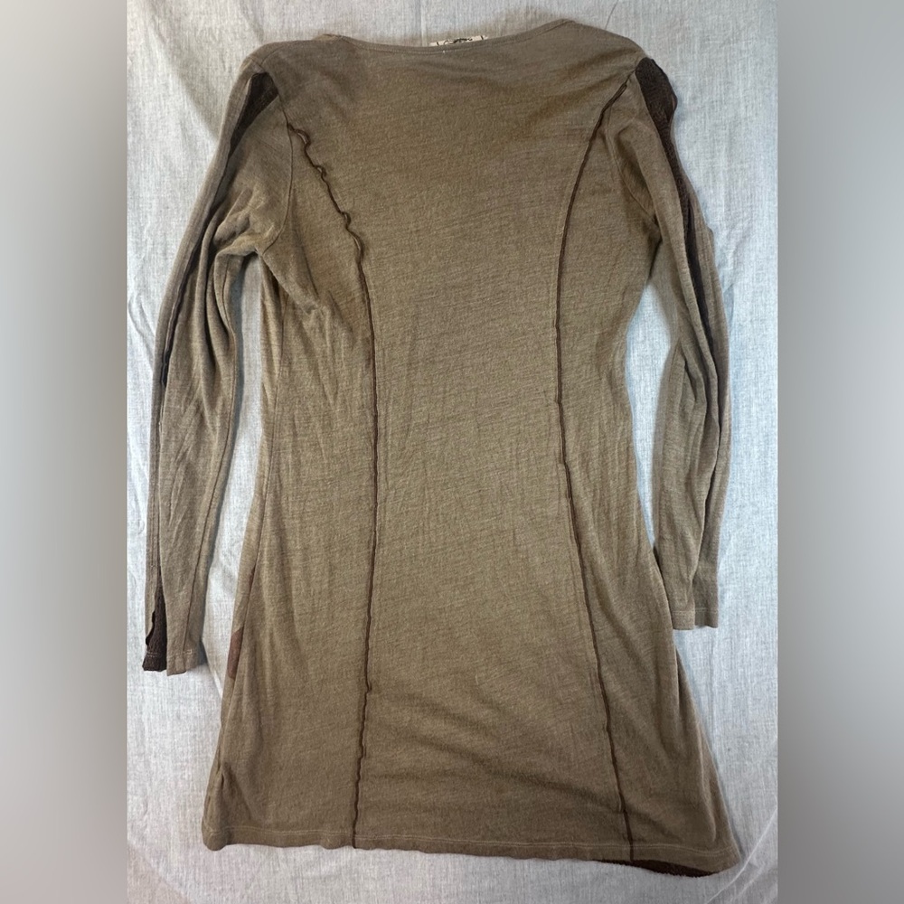 Jack and Jinger Brown and Cream Long Sleeve Boho/Artsy Dress - Picture 2 of 12